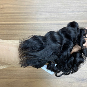 Wholesale 100% Vietnamese Human Hair Fuzz <b>Curly</b> <b>Bundle</b> Weft Natural Black - Product Image 2