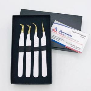 ชุดแหนบสำหรับต่อขนตาสีขาวปลายทองทำจากสเตนเลสสตีลทนทานและขายส่ง - Product Image 1