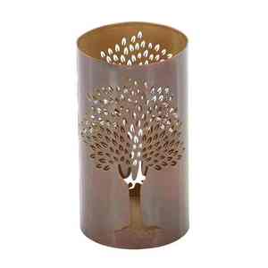 Portavelas Votivo de Hierro Forjado con Acabado Cobre Antiguo, Diseño Árbol de la Vida, Hecho a Mano, Linterna Rústica de Mesa, Resistente al Calor, Ecológico J N - Product Image 1