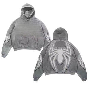 New Design Distressed Embroidered Hoodie Heavyweight Patch <b>Work</b> Distressed Acid Wash <b>Hoodies</b> <b>for</b> <b>Men</b> - Product Image 2