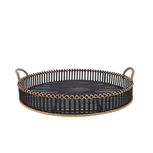 <b>Large</b> Round Food <b>Tray</b> in Brown Rattan and Iron with Luxury Design Perfect for Wedding and Restaurant Use - Product Image 4