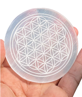 Plaque de sélénite blanche de qualité supérieure en gros, gravée avec les phases de la lune, amour, polie, ronde, 3 pouces