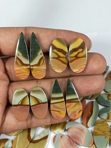 Par de Jaspe Policromado Natural, Cabujón de Piedra Preciosa Suelta Pulida, Cristal de Formas Mixtas para Fabricación de Joyas - Product Image 5