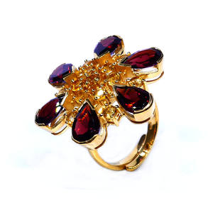 Party Wear Stainless Steel Gold Plated Vermeil Garnet Citrine Gemstone Women Classic <b>Ring</b> - Product Image 5