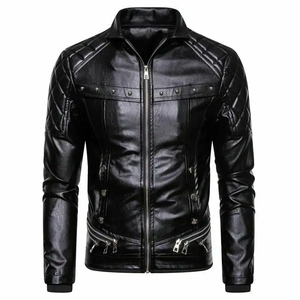 Chaqueta de Invierno para Hombre, Estilo Slim Top, Personalizada, de la Mejor Calidad, en Cuero Genuino y Tela No Tejida, con Cuello Alto, Logotipo Frontal y Tallas Grandes - Product Image 1