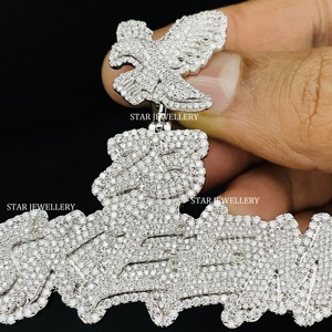 Pendentif en argent sterling 925 serti de moissanite VVS glacée, style hip-hop unisexe, plaqué rhodium, lettre personnalisée - Product Image 1