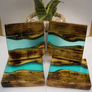 Venta caliente hecho a mano resina madera patrón antiguo taza de té posavasos conjunto mejor precio India venta al por mayor para esteras y almohadillas - Product Image 3