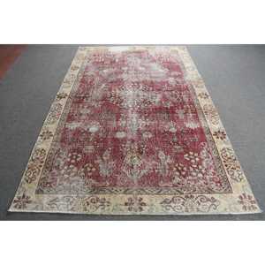 Vintage Rug, 5.3x8.3 ft Turkish Rug, <b>Red</b> Ombr <b>Wool</b> Rug - Product Image 1
