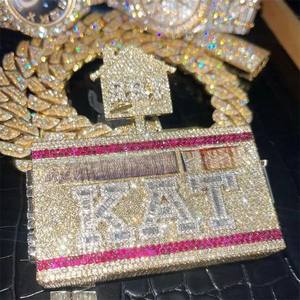 Colgante de Plata de Ley 925 de alta calidad para hombre, chapado en oro rosa de 14 quilates, nombre personalizado, estilo Hip Hop helado, fiestas VVS Moissanite - Product Image 3