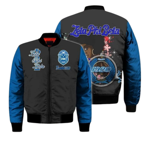 Chaqueta de Satén Azul y Blanca de la Hermandad Femenina Zeta Phi Beta 1920, Ropa Griega ZPB, Bordado de Escudo, Estilo Universitario Premium - Product Image 3