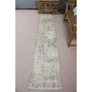 Vintage Turkish <b>Runner</b> <b>Rug</b> 1.9x9 ft, Gray Brown Animal Print Wool <b>Rug</b> - Product Image 1