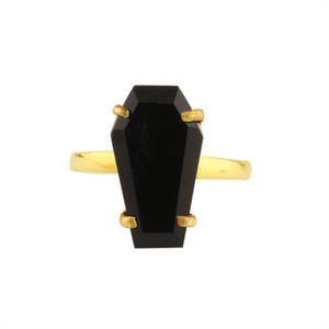 Top Vente 10x17mm Naturel Noir Onyx Gemme Minimaliste Plaqué Or 925 En Argent Sterling Cercueil Forme Anneau pour Femmes Prong - Product Image 1