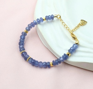 Pulsera de cuentas Rondelle facetadas naturales 100%, tanzanita de Plata de Ley 925, regalo de cumpleaños perfecto, pulseras de cuentas finas - Product Image 2