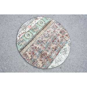 พรมตุรกีวินเทจ3.1ft เบจสีน้ำตาล3.1 x ขนสัตว์แฮนด์เมดพร้อมแผ่นรองยางลายเย็บปะสี่เหลี่ยมผืนผ้าสำหรับข้างเตียง - Product Image 4