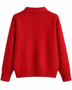 Pull en tricot à col polo pour femme personnalisé, rouge, à manches longues, doux, haut d'hiver décontracté, coupe ample, OEM personnalisé, vente en gros - Product Image 2