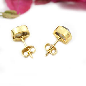 ต่างหูเม็ดกลมลาบราดอไรต์ธรรมชาติชุบทองสำหรับอินเดีย - Product Image 2