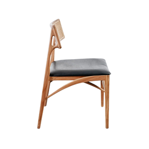 Modern Slim Leg Teak <b>Rattan</b> <b>Dining</b> <b>Chair</b> with Rectangular Cane Backrest Angled Support Upholstered Seat for Apartment Use - Product Image 4