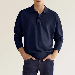 Venta al por mayor de los hombres de manga larga de Color sólido con cuello en V botón Polo de cuello camiseta Polo de Golf All Season Top hombres Polo camiseta para hombres - Product Image 4