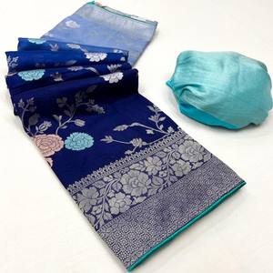 Saree en georgette pure crêpe Kadi élégant et fluide avec texture douce et aspect riche en jacquard fantaisie Meenakari - Product Image 1