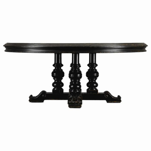 Table à manger ronde en bois massif de haute qualité, finition noire, piédestal à balustres ornés, style traditionnel vintage, meubles de maison - Product Image 1