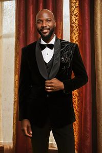 Chaqueta elegante para hombre, traje de vestir, 2 piezas, chaqueta y pantalones de esmoquin de cena bordados, de talla grande, transpirable para bodas y bailes de Graduación - Product Image 2