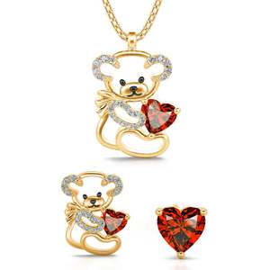 Ensemble de bijoux en argent sterling Jeulia Fall in Love avec ours en peluche et cœur sertis de zircon - Product Image 1