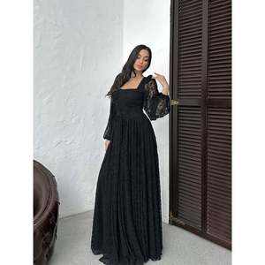MissJANELL Vestido largo elegante de encaje de tul color burdeos para mujer con forro de poliéster, vestido de fiesta formal de noche de manga larga, tallas - Product Image 4