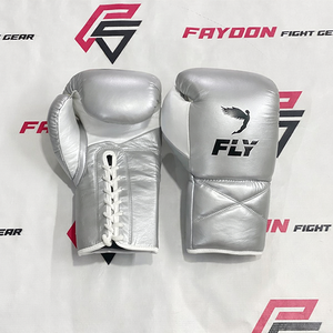 Vente en gros de gants d'entraînement en cuir de vachette véritable, bleu foncé, argentés, à lacets, personnalisés, pour entraînement de boxe, arts martiaux mixtes, kickboxing - Product Image 5