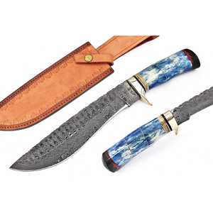 Couteaux de chasse en acier D2 faits à la main personnalisés avec manche en os Couteau Bowie poli avec gaine en cuir. - Product Image 1