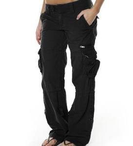 Femmes rétro littérature Art été Cargo pantalon plusieurs poches décontracté jambe droite ample avec taille élastique fermeture avant plate - Product Image 4