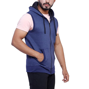 Hot Sale Casual <b>Men's</b> <b>Hoodies</b> OEM Logo Blank Solid Color Size 6XL <b>Sleeveless</b> Zipper Summer Fleece Printed Pattern - Product Image 4