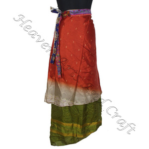 กระโปรงยาวผ้าไหมส่าหรี2ชั้นกลับด้านได้กระโปรงยาวมายากลอินเดีย - Product Image 1