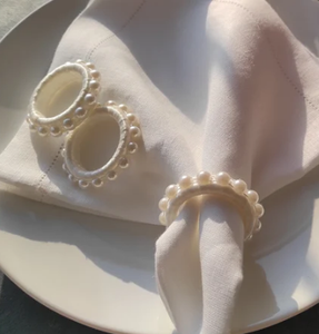 Servilleteros, servilletero con cuentas de perlas, servilletero de boda, servilleteros de perlas, servilleteros de perlas de marfil con cuentas a mano - Product Image 1