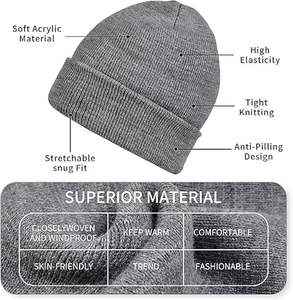 Chapeau d'hiver en tricot uni de qualité supérieure, unisexe, avec revers, en acrylique RPET, logo personnalisé - Product Image 6