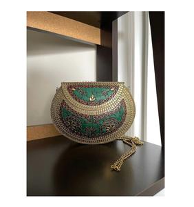 Solide indien luxe métal mosaïque sac à main pierre motif pochette à la main fantaisie décontracté de qualité supérieure - Product Image 2