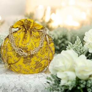 Embroidered Silk Potli Bag, Indian Bridal Clutch, Beaded Drawstring Purse, <b>Favor</b> & Return Gifts for Women, Bridesmaids Gifting - Product Image 2