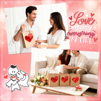 Bolsas de Regalo Personalizables de Papel Kraft Clásico Reciclable, sin Marca, con Asas Retorcidas, Diseño de Corazón Rojo Impreso en Flexografía