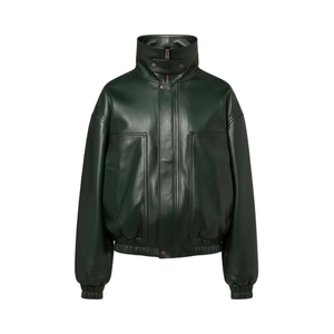 Veste à capuche en cuir véritable vert foncé de qualité supérieure pour homme, fermeture éclair intégrale, vêtements d'extérieur d'hiver, vêtements de moto - Product Image 1