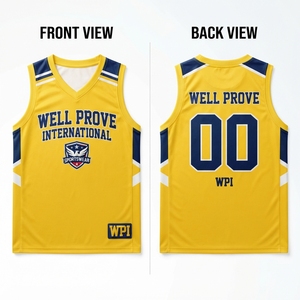 Maillot de basketball pour homme personnalisé imprimé par sublimation, sans manches, bretelles réglables, séchage rapide, 180 GSM, maille polyester, bleu marine et rouge, entièrement personnalisable - Product Image 3