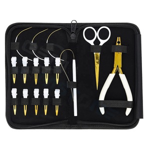 Kit d'outils pour extensions de cheveux de qualité supérieure, durable, réutilisable, en acier inoxydable doré et blanc, pour usage commercial, comprenant des pinces et des micro-anneaux - Product Image 1