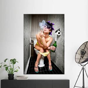 Printed Canvas Art: Elegant Smoking Woman in Toilet,Gallery <b>Wrapped</b> - Product Image 1