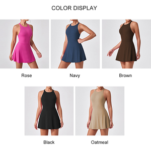 Combinaison de yoga amincissante pour femmes, une pièce, séchage rapide, respirante, logo avant, dos élégant, jupes de sport de golf, robe de tennis - Product Image 6