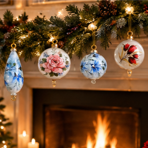 Adornos Navideños Florales Pintados a Mano, Decoraciones de Lujo para Árboles de Navidad con Rosas de Cristal, Adornos Personalizados para las Fiestas - Product Image 3