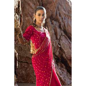 Sari de Chifón de 3 Piezas sin Coser con Lentejuelas Gota y Trabajo Manual PRS-52002, Silueta Recta - Product Image 4