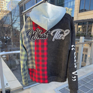 Sweat à capuche zippé brodé et imprimé sur mesure en flanelle de coton épais patchwork OEM - Product Image 4