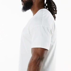 Camiseta 94% de algodón para hombre, camisa de manga corta ajustada con cuello redondo y hombros al descubierto, 6% licra, rendimiento de firma, color blanco - Product Image 6