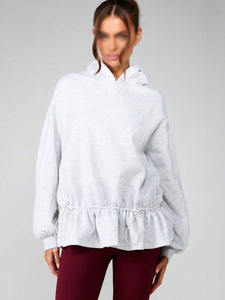 <b>Women</b> Oversized <b>Fleece</b> Hoodie Solid Color Drawstring Gathered Hem Loose Fit Drop Shoulder Hooded <b>Top</b> OEM ODM Wholesale - Product Image 5