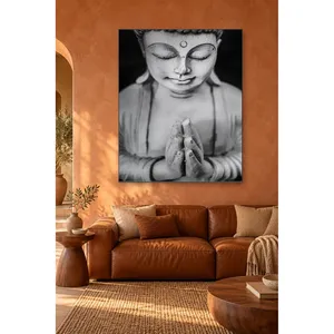 ภาพพิมพ์บนผ้าใบพระพุทธรูปกำลังสวดมนต์สีดำและสีขาวของฟิดา - Product Image 3