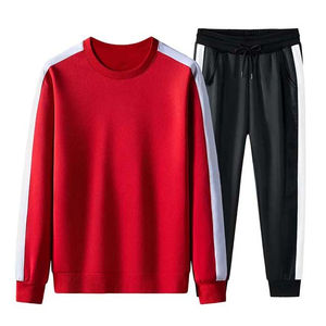 Chándal de algodón Regular Fit con cuello redondo y rayas laterales para hombres y mujeres, chándal de moda personalizado, traje informal de dos piezas - Product Image 4