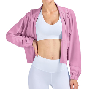 Veste de yoga respirante à séchage rapide en mélange de polyester, manches longues, pull zippé court pour femme, entraînement, course à pied, coupe ajustée - Product Image 5
